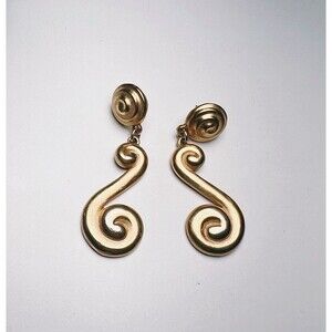 Vintage Earrings 90's Gold S Shaped Dangling Statement Piece Jewelry